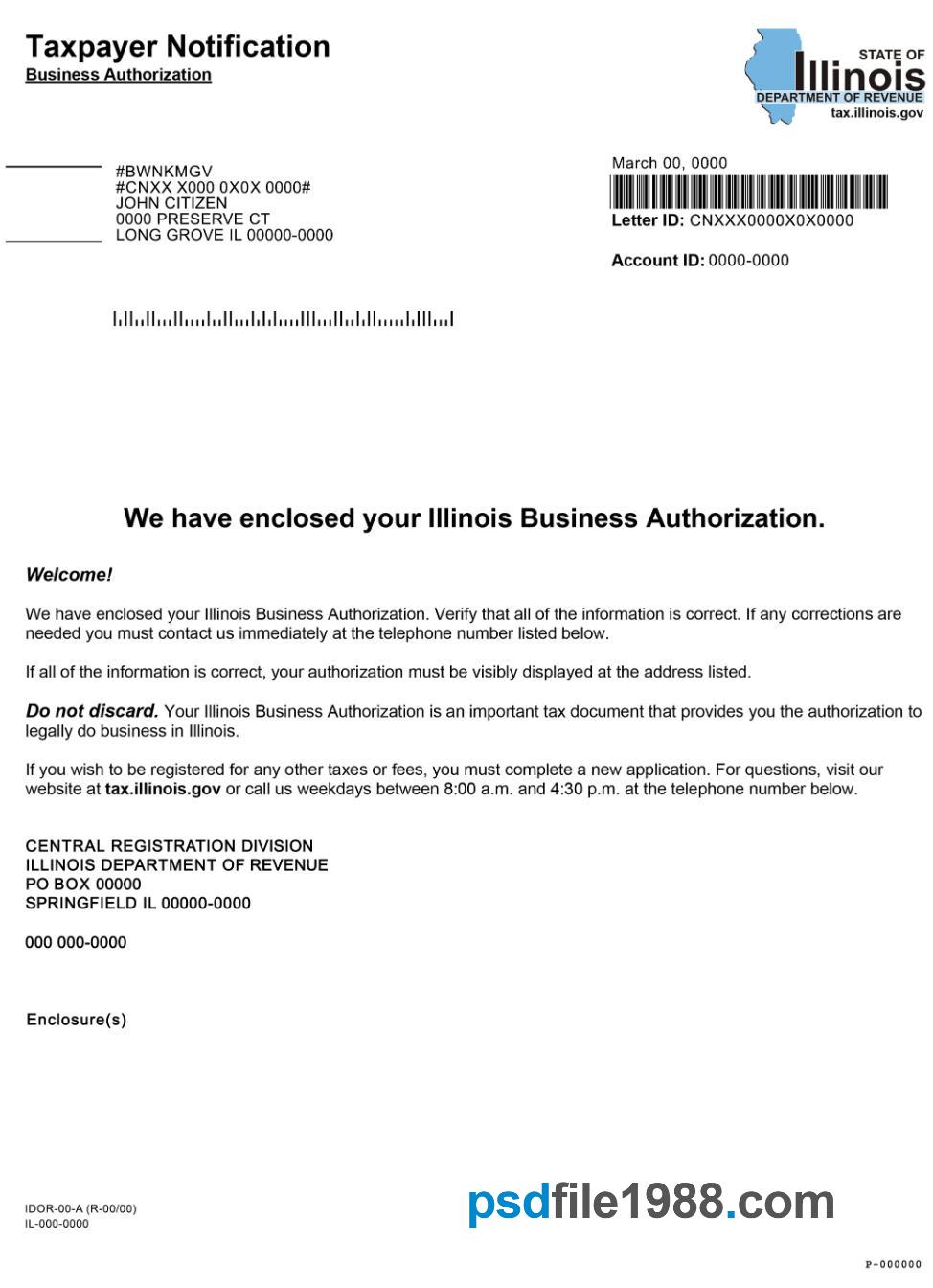 USA Illinois Business Authorization, Certificate of Registration 1